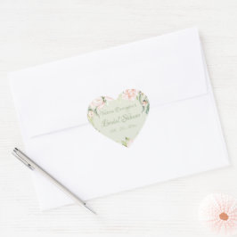 Elegante Roze & Pastelgroene Bloemrijke Bruids-Sho Hart Sticker