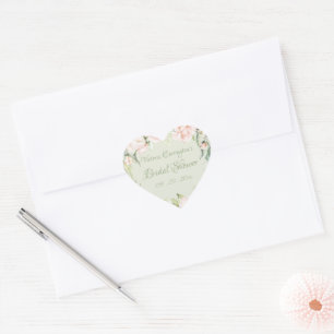 Elegante Roze & Pastelgroene Bloemrijke Bruidsuitn Hart Sticker
