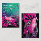 ELEGANTE ROZE PAUW IN GROEN BLAUW BLOEMSCHITTERS VISITEKAARTJE (Voorkant / Achterkant)