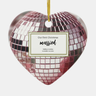 Elegante Roze Persoonlijke Eerste Kerst Nieuwgetro Keramisch Ornament