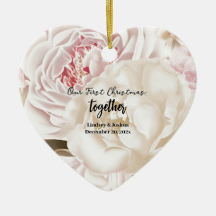 Elegante Roze Persoonlijke Eerste Kerst Nieuwgetro Keramisch Ornament