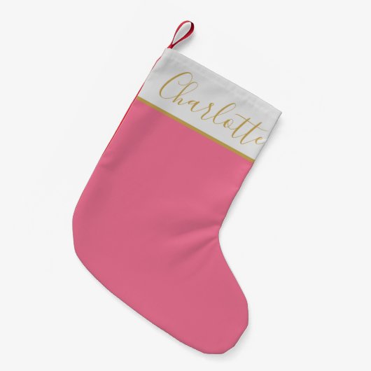 Elegante Roze Persoonlijke Moderne Script Typograf Kleine Kerstsok (Voorkant (Hangend))