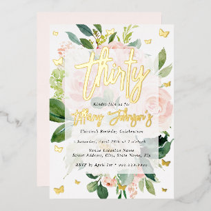 Elegante roze perzik bloei 30e folie uitnodiging