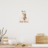Elegante Roze Perzik Bloem Cake Bruidsdiner Poster (Keuken)