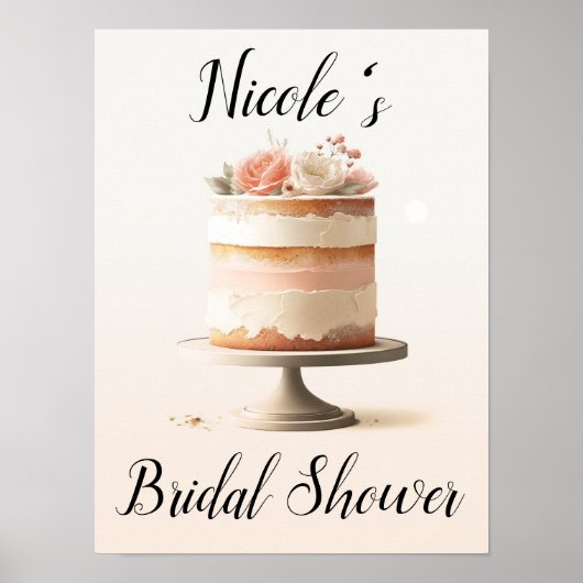 Elegante Roze Perzik Bloem Cake Bruidsdiner Poster (Voorkant)