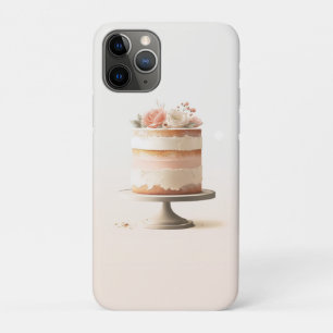 Elegante Roze Perzik Bloem Cake Keuken Bakkerij Case-Mate iPhone Case