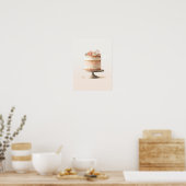 Elegante Roze Perzik Bloem Cake Keuken Bakkerij Poster (Keuken)