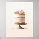 Elegante Roze Perzik Bloem Cake Keuken Bakkerij Poster (Voorkant)