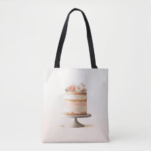 Elegante Roze Perzik Bloem Cake Keuken Bakkerij Tote Bag