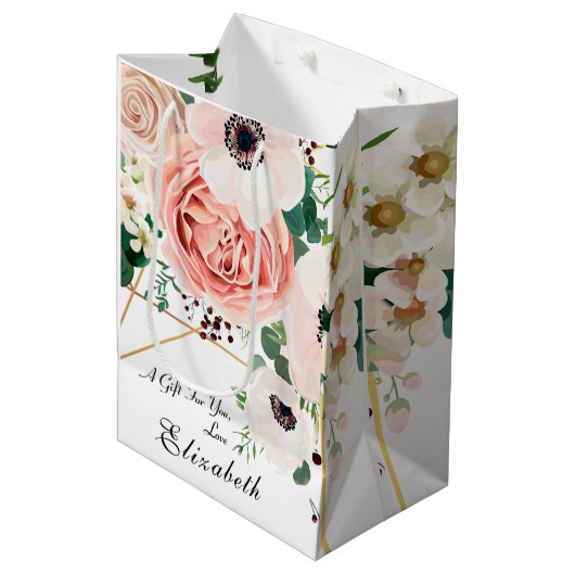 Elegante roze perzik bloemen bloesem medium cadeauzakje (Voorkant Gekanteld)