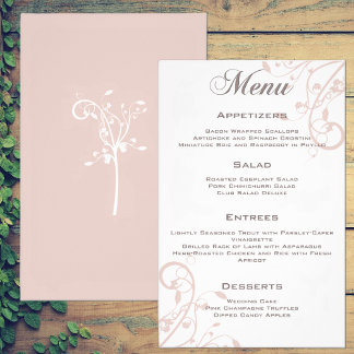 Elegante roze perzik bloemen trouwmenu flyer