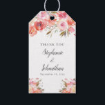 Elegante Roze Perzik Bloemen Waterverf bruiloft Cadeaulabel<br><div class="desc">Dit prachtige huwelijkscadeau label beschikt over waterverf bloemenboeketten in tinten van perzik en roze. Eenvoudig aan te passen door op "Personaliseren" te klikken.</div>
