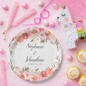 Elegante Roze Perzik Bloemen Waterverf bruiloft Papieren Bordje (Feest)