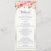 Elegante Roze Perzik Bloemen Waterverf bruiloft Programmakaart (Voorkant)