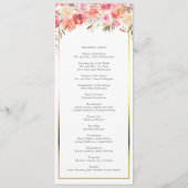 Elegante Roze Perzik Bloemen Waterverf bruiloft Programmakaart (Achterkant)