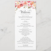 Elegante Roze Perzik Bloemen Waterverf bruiloft Programmakaart (Voorkant)