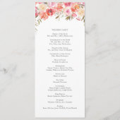 Elegante Roze Perzik Bloemen Waterverf bruiloft Programmakaart (Achterkant)
