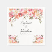 Elegante Roze Perzik Bloemen Waterverf bruiloft Servet (Voorkant)