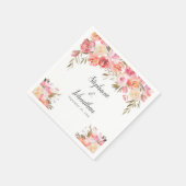 Elegante Roze Perzik Bloemen Waterverf bruiloft Servet (Hoek)