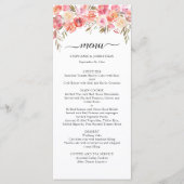 Elegante Roze Perzik Bloemen Waterverf Gouden brui Menu (Voorkant)