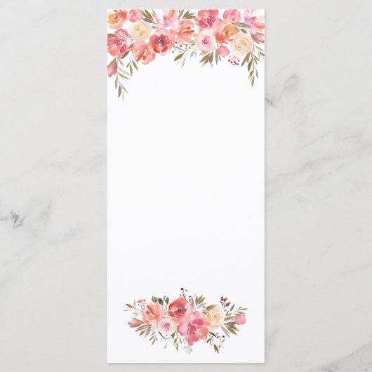 Elegante Roze Perzik Bloemen Waterverf Gouden brui Menu (Achterkant)