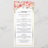 Elegante Roze Perzik Bloemen Waterverf Gouden brui Menu (Voorkant)