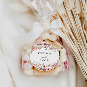 Elegante roze perzik bloemenbruiloft gunsten ronde sticker