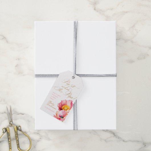 Elegante roze perzik bloemige Pop wanneer ze Poppe Cadeaulabel (Met Touw)