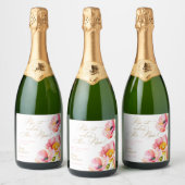 Elegante roze perzik bloemige Pop wanneer ze Poppe Sparkling Wijnetiket (Flessen)