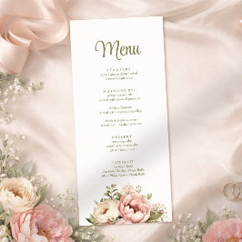 Elegante Roze & Perzik Bloemrijke Trouwmenu Menu