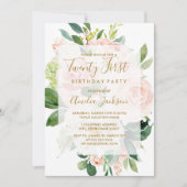 Elegante roze perzik bloom 21ste verjaardagsfeest kaart (Voorkant)