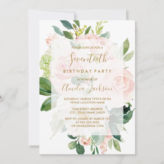 Elegante Roze Perzik Bloom 70ste Verjaardagsfeest Kaart (Voorkant)