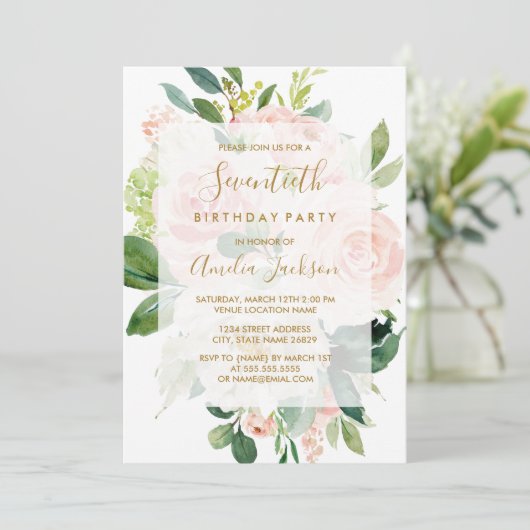 Elegante Roze Perzik Bloom 70ste Verjaardagsfeest Kaart (Staand voorkant)