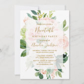 Elegante Roze Perzik Bloom 90ste Verjaardagsfeest Kaart (Voorkant)