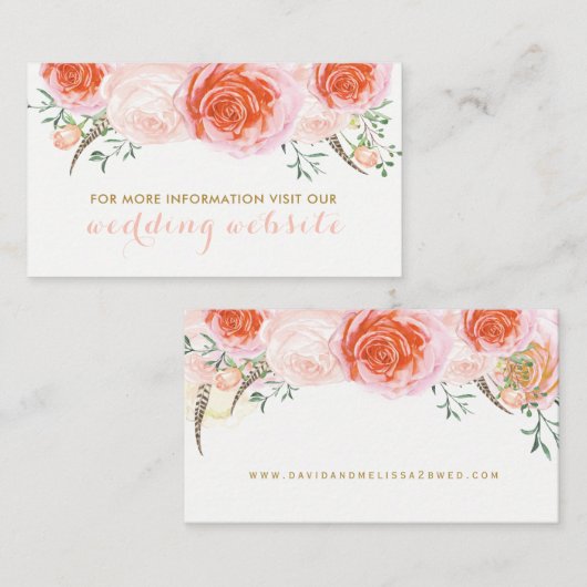 Elegante Roze, Perzik en Koraal Rozen Website Kaar Informatiekaartje (Voorkant / Achterkant)