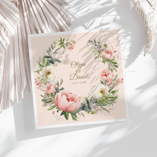 Elegante Roze & Perzik Pioen Huwelijksserviet Servet