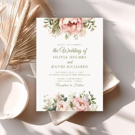 Elegante Roze & Perzik Pioen Huwelijksuitnodiging Kaart