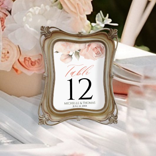 Elegante Roze Perzik Waterverf Bloem Bruiloft Kaart