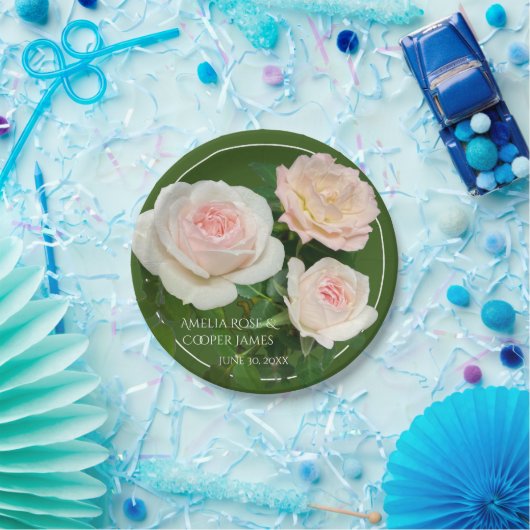 Elegante roze perzik witte rozen floraal papieren bordje (Feest)