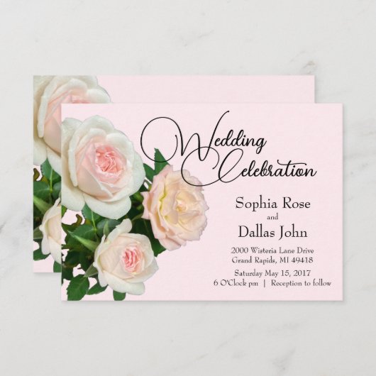 Elegante roze perzik witte rozen kaart (Voorkant / Achterkant)