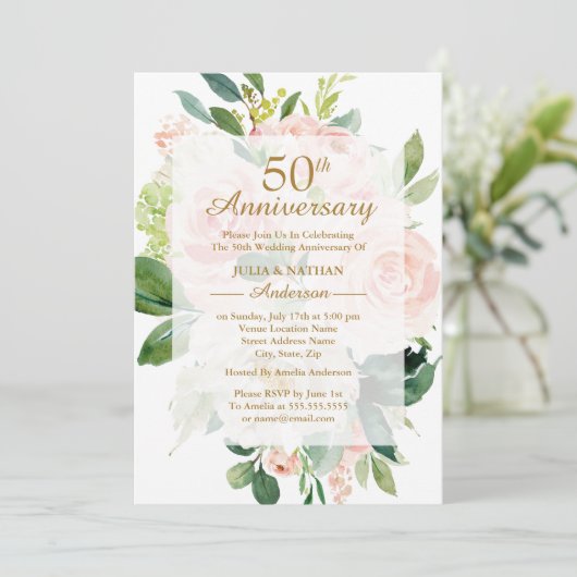 Elegante Roze Perzikbloesem 50ste Huwelijksjubileu Kaart (Staand voorkant)