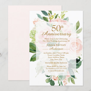 Elegante Roze Perzikbloesem 50ste Huwelijksverjaar Kaart