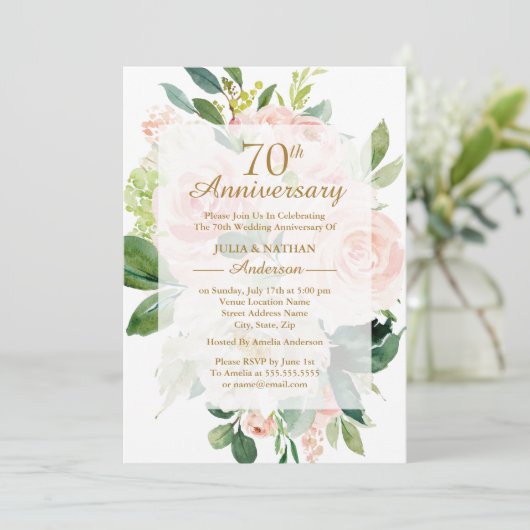 Elegante Roze Perzikbloesem 70ste Huwelijksverjaar Kaart (Staand voorkant)
