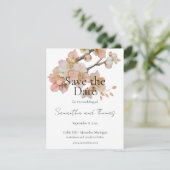 Elegante roze perzikkleurige waterverf bloemengroe save the date (Staand voorkant)
