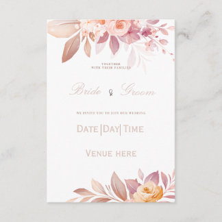 : Elegante Roze & Perzikroze Trouwuitnodiging Kaart