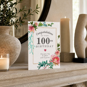 Elegante Roze Pioen Bloem 100ste Verjaardag Kaart