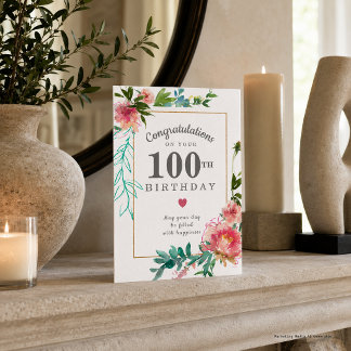 Elegante Roze Pioen Bloem 100ste Verjaardag Kaart