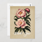 Elegante Roze Pioen Bloem Bedankt Briefkaart (Voorkant / Achterkant)