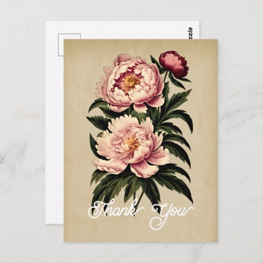 Elegante Roze Pioen Bloem Bedankt Briefkaart (Voorkant / Achterkant)