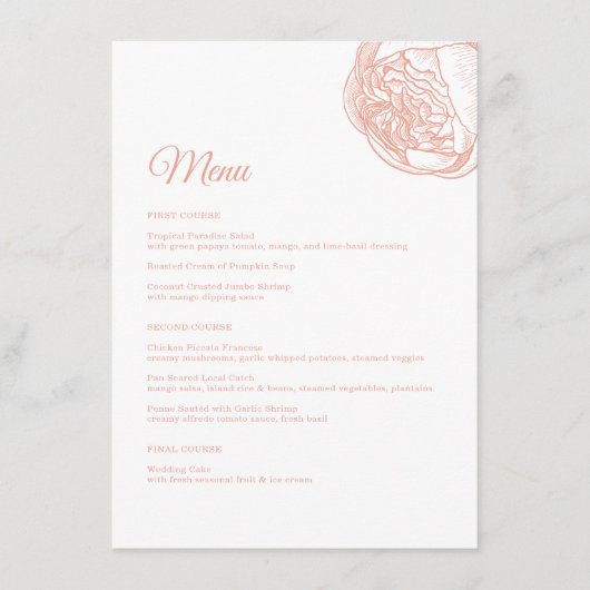 Elegante roze pioen bloem bruiloft menu (Voorkant)
